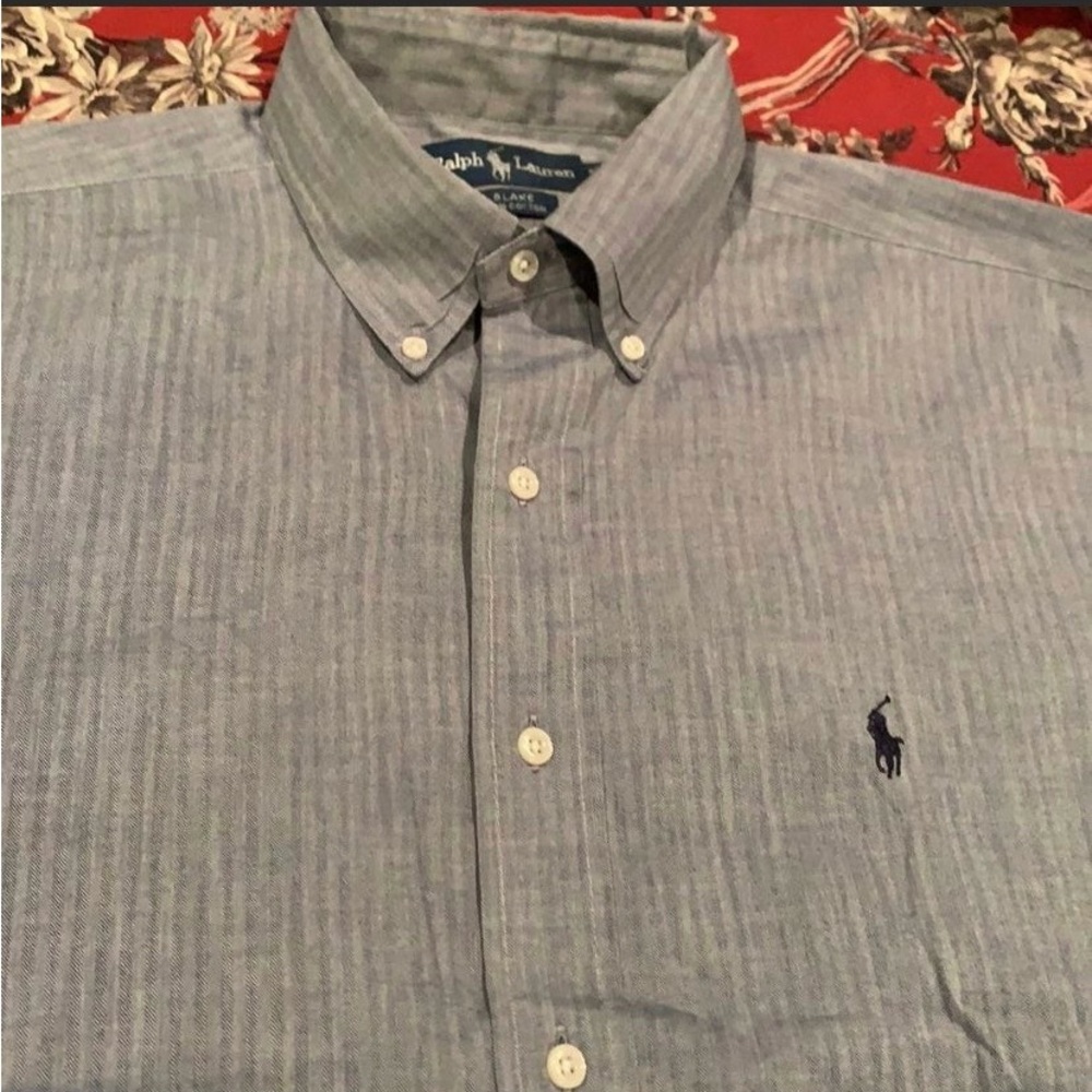 5 for $35- Ralph Lauren Men's Navy Blue patterned Shirt